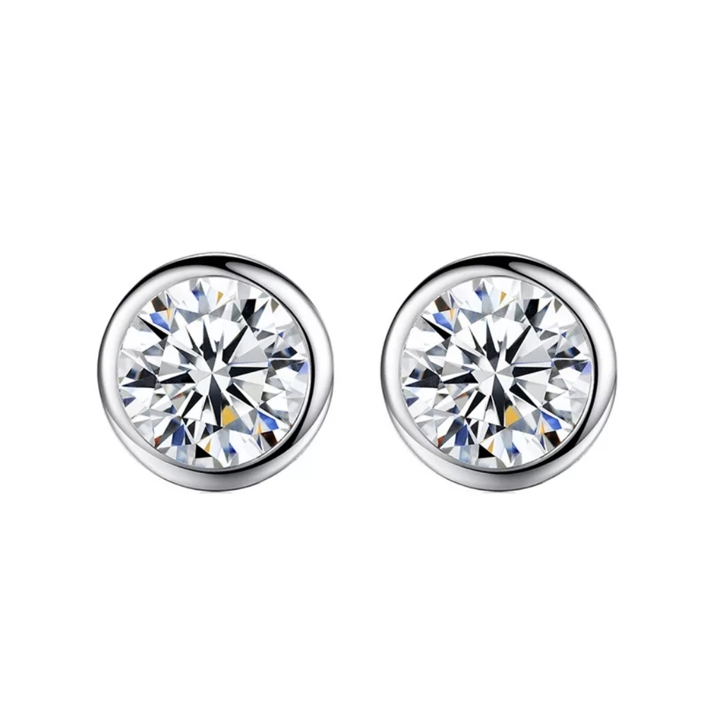 NEW Platinum Plated S925 1 cttw Bezel Stud Earrings - Picture 4 of 16